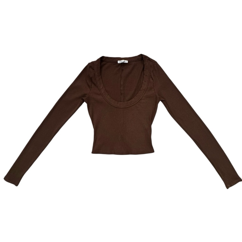 Reformation Ribbed Scoop Neck Long Sleeve Top - Chocolate Brown - Picture 5 of 8